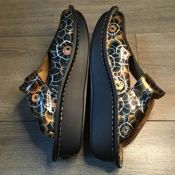 Alegria Floral Patterned Mules - Black and Gold - Picture 3 of 10